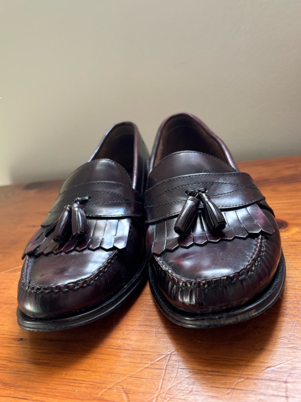 Bass Men's Tassel Kiltie Loafers in Burgundy Brown